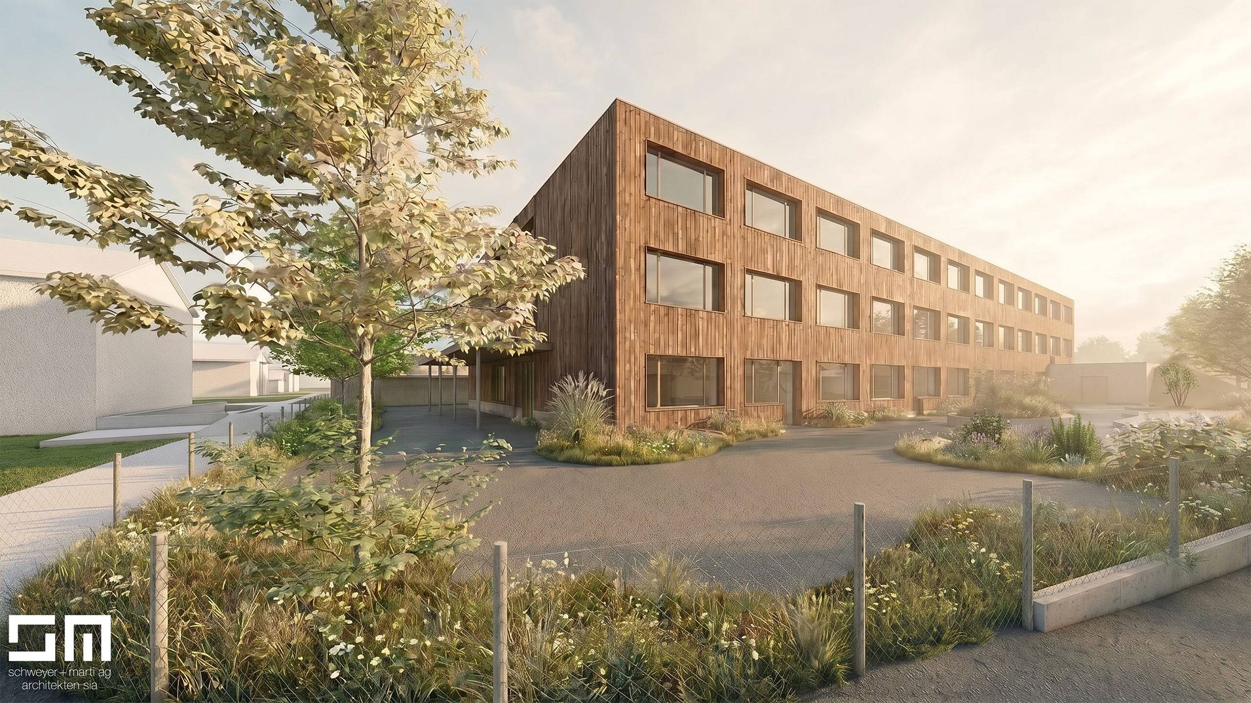 Neubauprojekt zemi – Zentrum Mittengraben Interlaken Ostansicht Gebäude