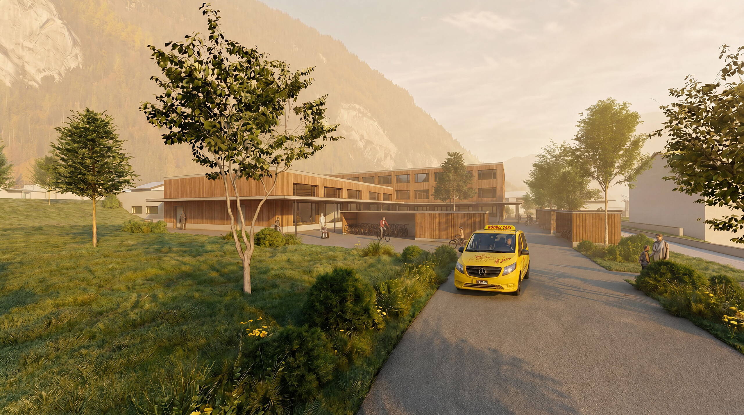 Neubauprojekt zemi – Zentrum Mittengraben Interlaken Zufahrtsbereich Schultaxis