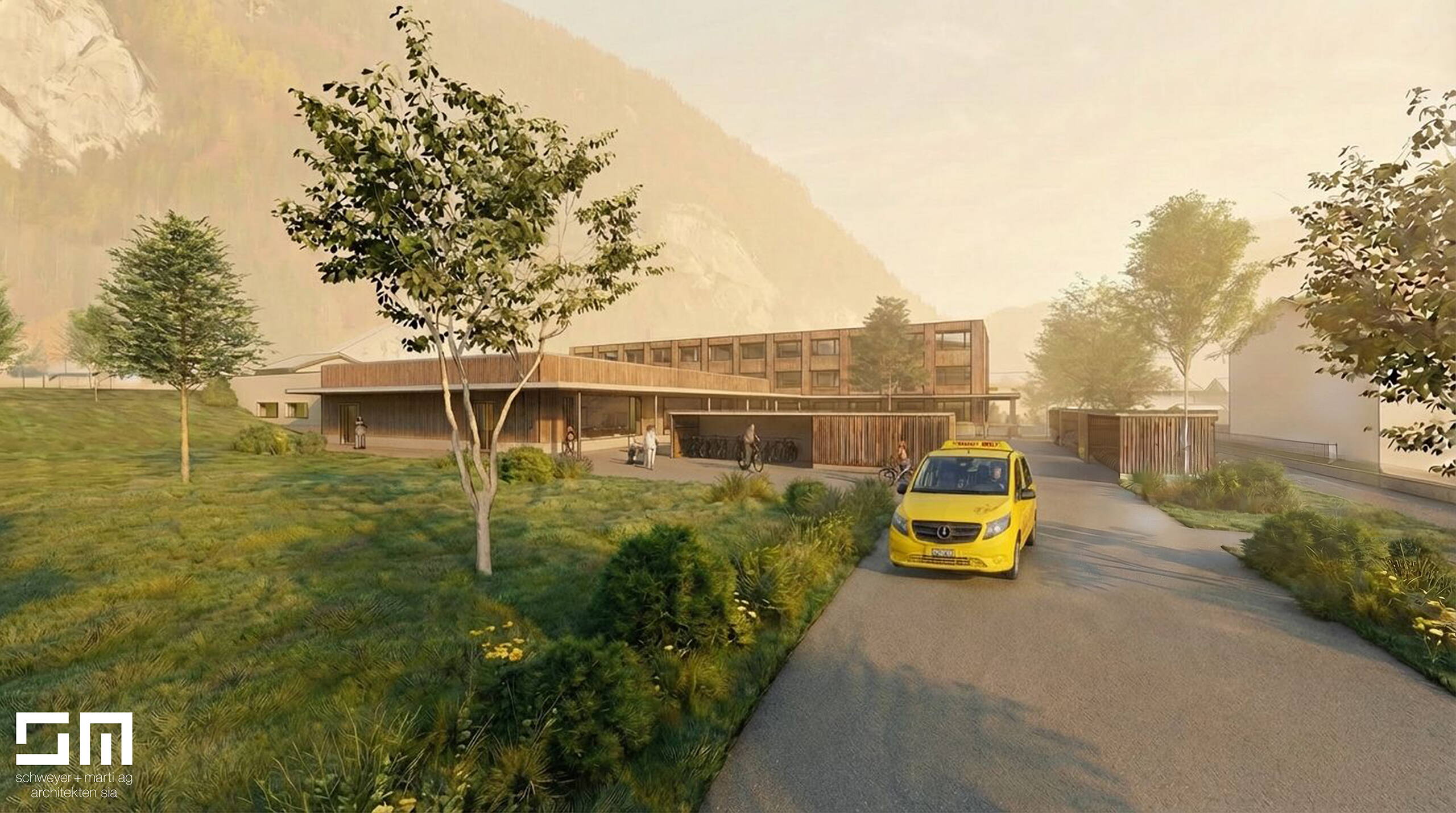 Neubauprojekt zemi – Zentrum Mittengraben Interlaken Zufahrtsbereich Schultaxis
